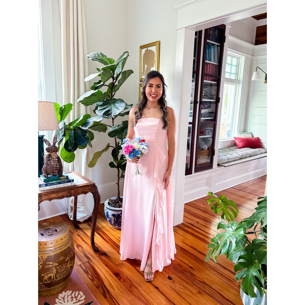 Birdy Grey Blush Pink Convertible Ruffle Chiffon Maxi Dress with Pockets Small